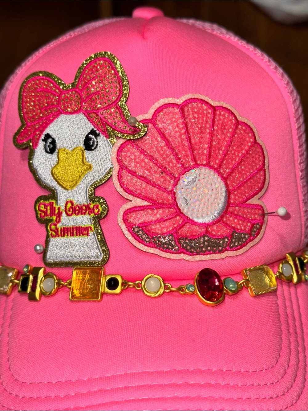 SILLY GOOSE SUMMER TRUCKER HAT with gorgeous Hat chain
